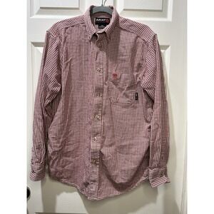 Ariat FR Shirt Mens Med Red White Plaid Flame Resistant Work Button Down CAT 2